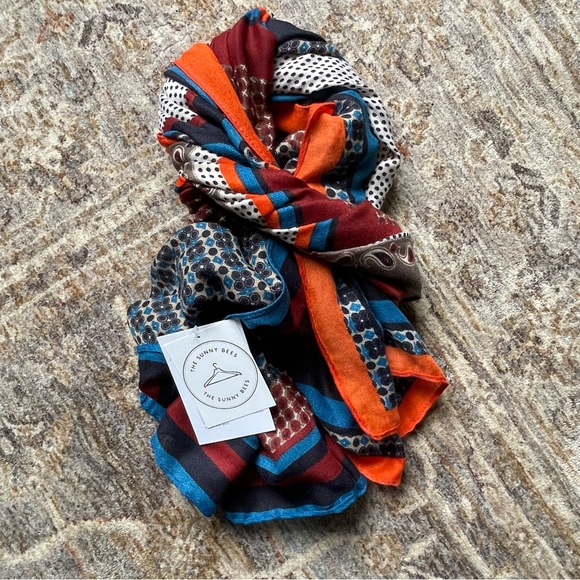 Scarf Orange Red Blue Scarves Fashion Scarf Aztec Bohemian Fall Outfit Trendy - Picture 5 of 5